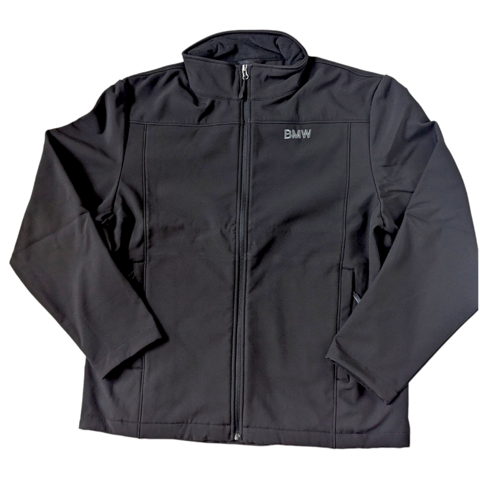 BMW men's soft shell zipper jacket - black - pockets - size Medium - new in bag